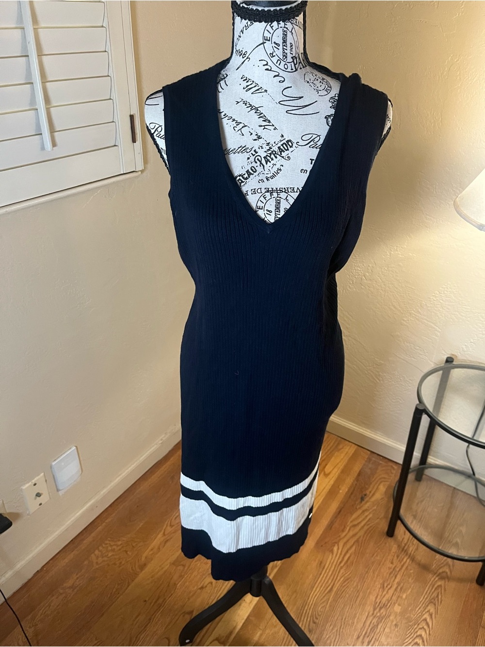 Tommy Hilfiger Navy Ribbed V-Neck Sleeveless Dress